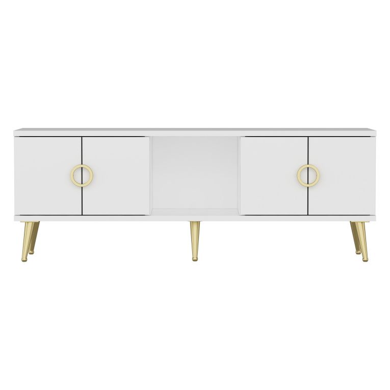 Mobile Porta tv Bianco oro 4 Ante 3 Vani 120x30x45h cm, Apertura a Ribalta - Ravarino