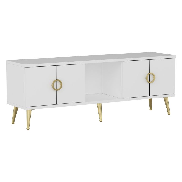 Mobile Porta tv Bianco oro 4 Ante 3 Vani 120x30x45h cm, Apertura a Ribalta - Ravarino