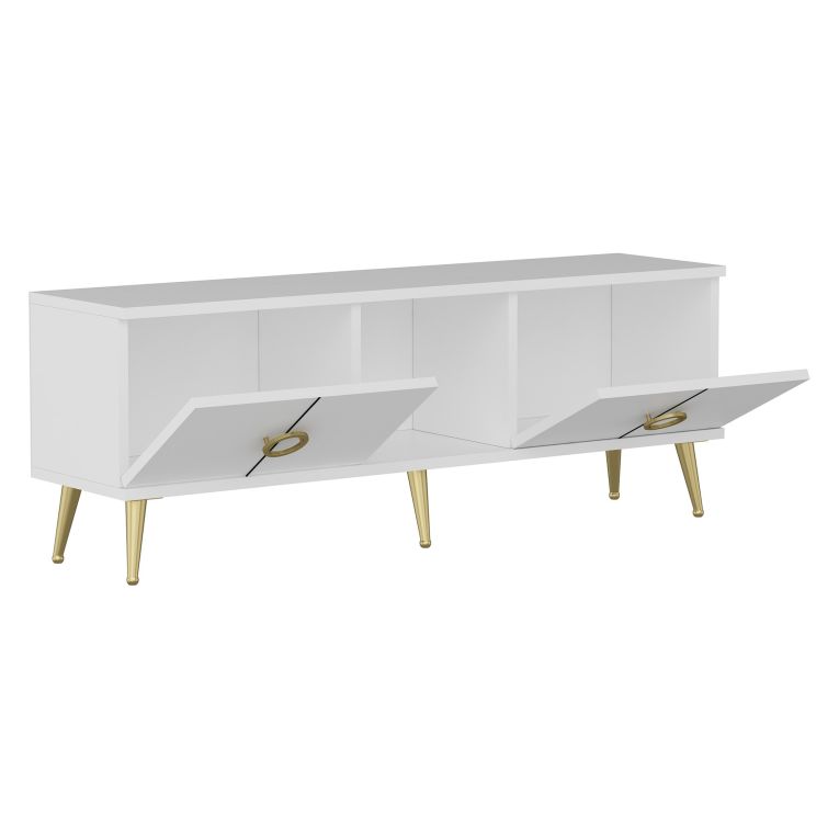Mobile Porta tv Bianco oro 4 Ante 3 Vani 120x30x45h cm, Apertura a Ribalta - Ravarino