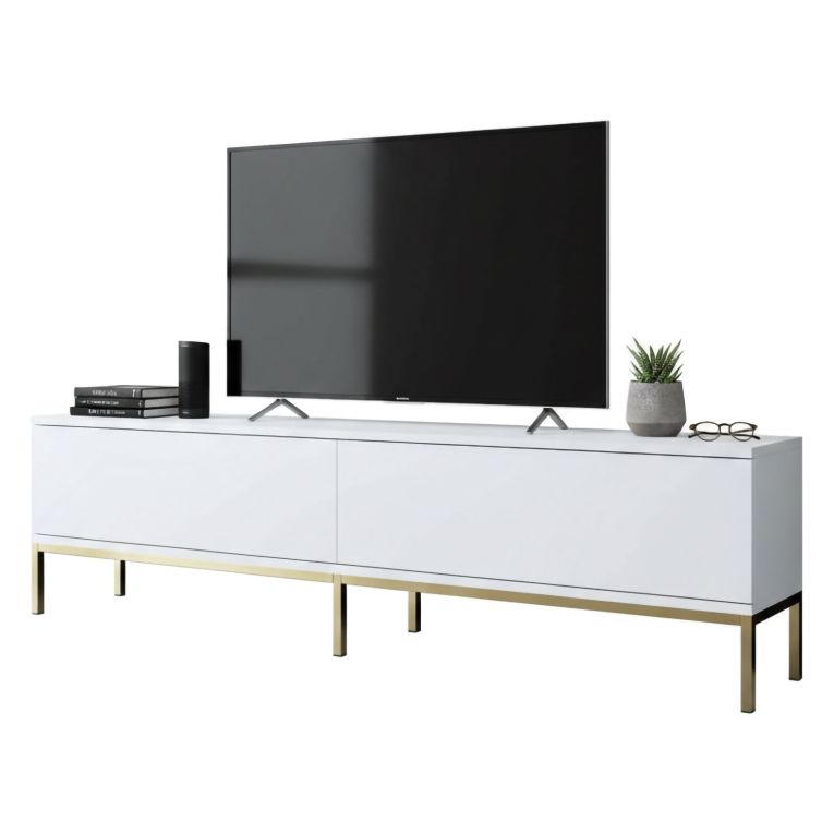 Mobile Porta tv Bianco oro Cassetti un Ripiano 180x30x47h cm, 2 Ante - Espero