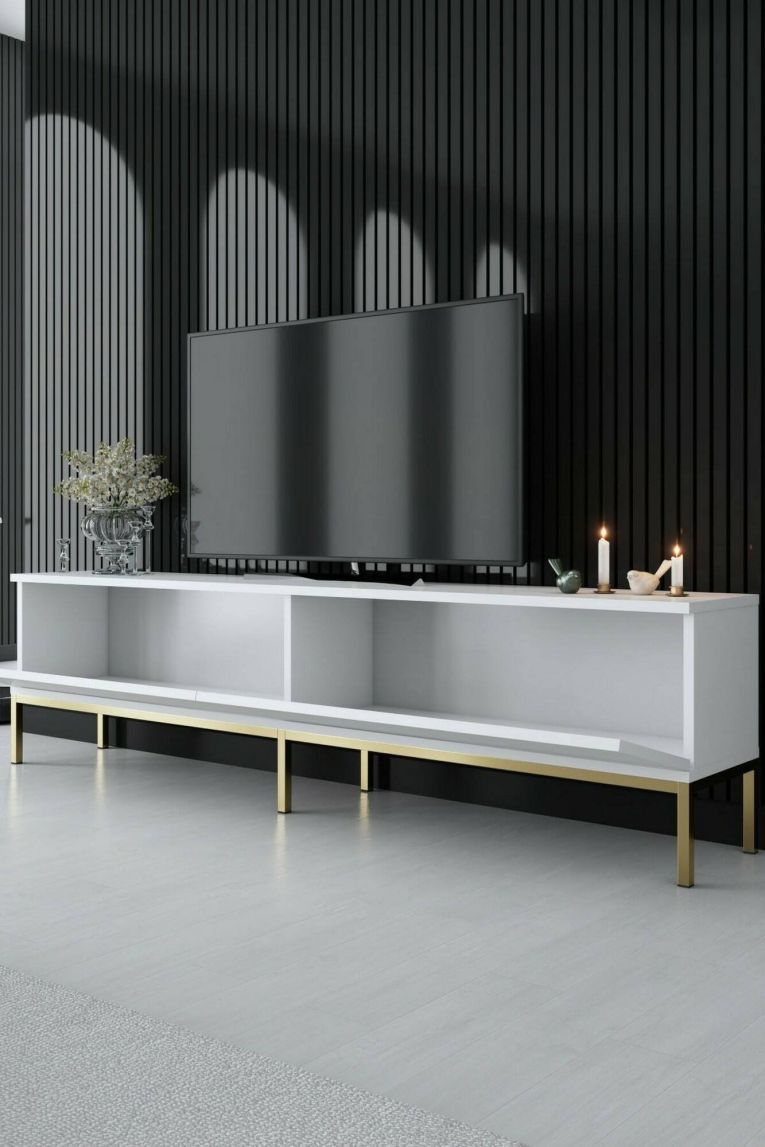 Mobile Porta tv Bianco oro Cassetti un Ripiano 180x30x47h cm, 2 Ante - Espero