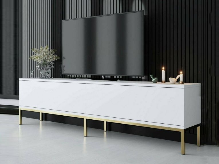 Mobile Porta tv Bianco oro Cassetti un Ripiano 180x30x47h cm, 2 Ante - Espero