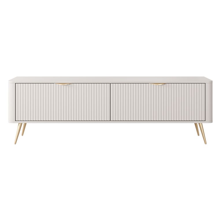 Mobile Porta tv Bianco oro un Ripiano 2 Ante 163x38x51h cm, Ante Effetto Rigato con Piedini - Kalase
