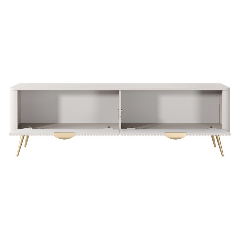 Mobile Porta tv Bianco oro un Ripiano 2 Ante 163x38x51h cm, Ante Effetto Rigato con Piedini - Kalase