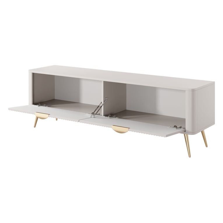 Mobile Porta tv Bianco oro un Ripiano 2 Ante 163x38x51h cm, Ante Effetto Rigato con Piedini - Kalase