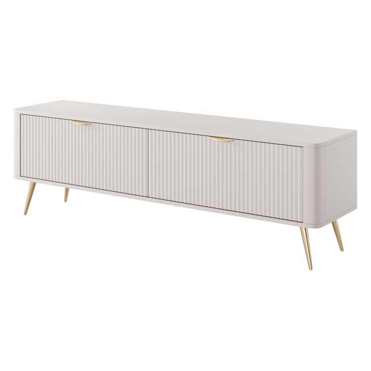 Mobile Porta tv Bianco oro un Ripiano 2 Ante 163x38x51h cm, Ante Effetto Rigato con Piedini - Kalase