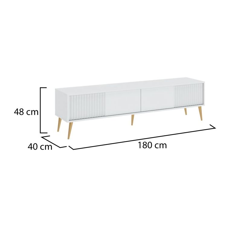 Mobile Porta tv Bianco oro un Ripiano 2 Ante 180x40x48h cm, con Piedini - Lilelora