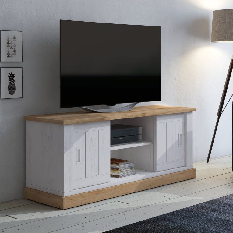 Mobile Porta tv Bianco Rovere Marrone un Ripiano 4 Vani 45x46x60h cm, 2 Ante - Mesola