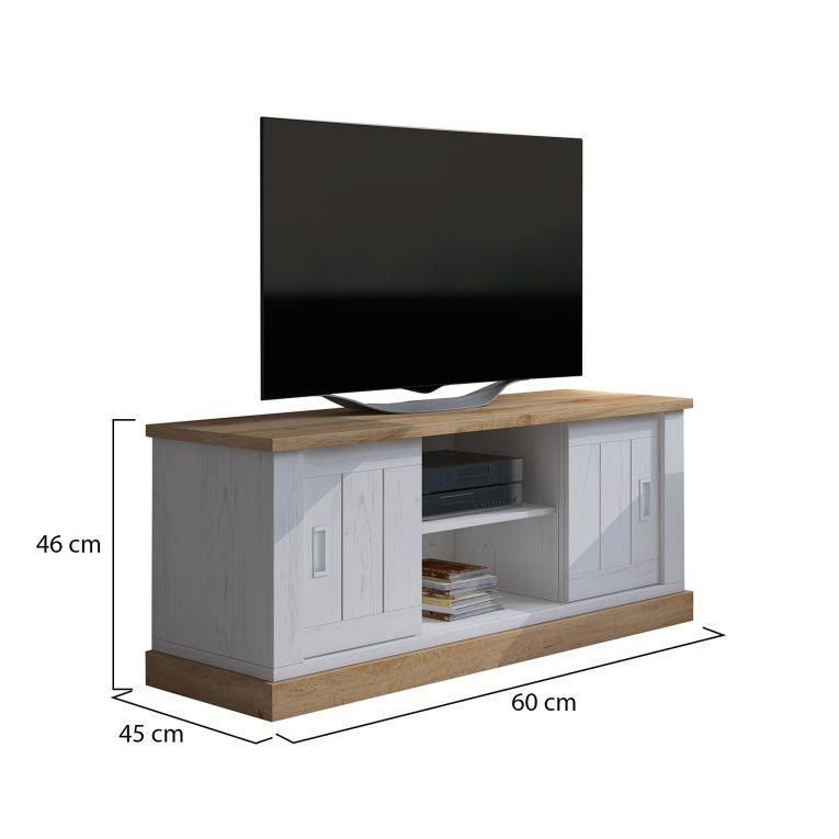 Mobile Porta tv Bianco Rovere Marrone un Ripiano 4 Vani 45x46x60h cm, 2 Ante - Mesola