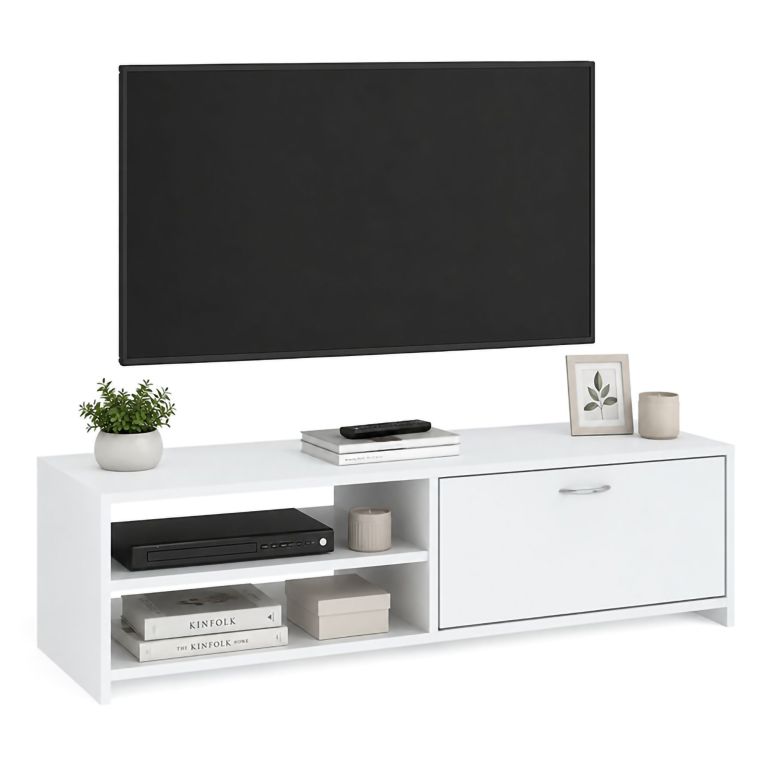 Mobile Porta tv Bianco un Cassetto 2 Ripiani 120x39x31h cm, 2 Vani - Lilali