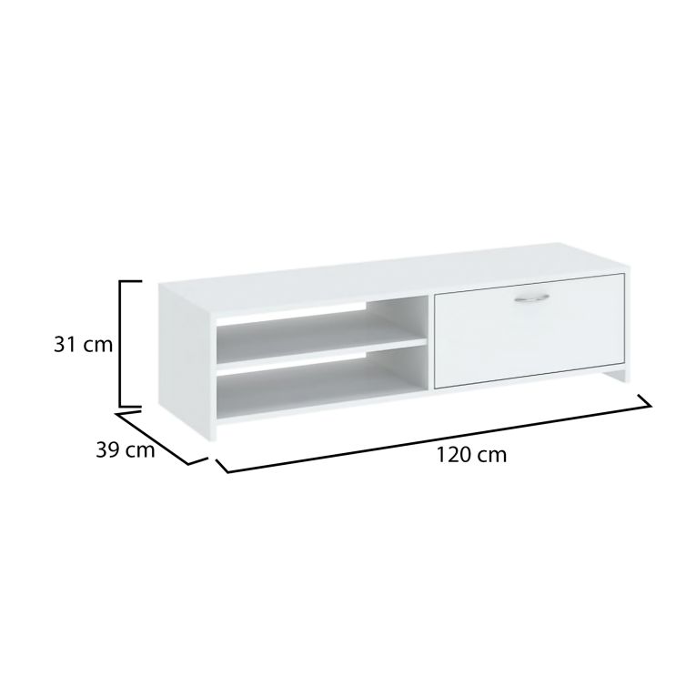 Mobile Porta tv Bianco un Cassetto 2 Ripiani 120x39x31h cm, 2 Vani - Lilali