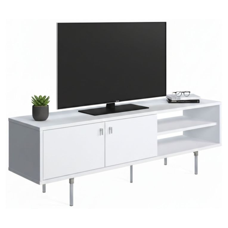 Mobile Porta tv Bianco un Ripiano 2 Ante 140x35x45h cm, 3 Vani