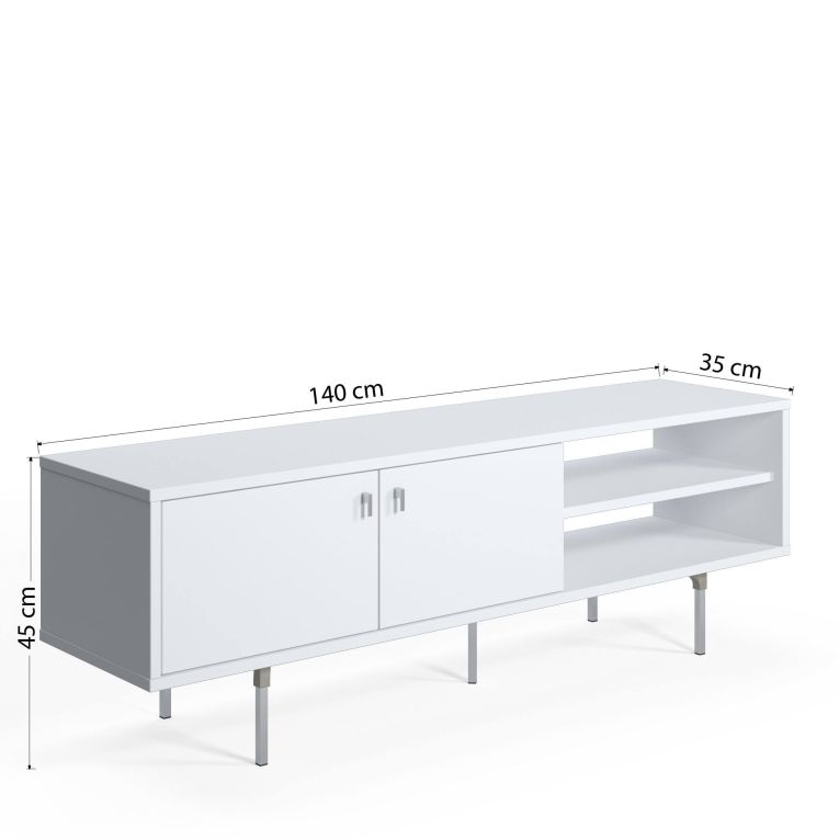 Mobile Porta tv Bianco un Ripiano 2 Ante 140x35x45h cm, 3 Vani