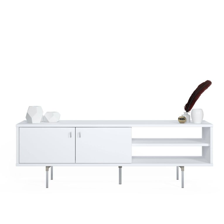 Mobile Porta tv Bianco un Ripiano 2 Ante 140x35x45h cm, 3 Vani