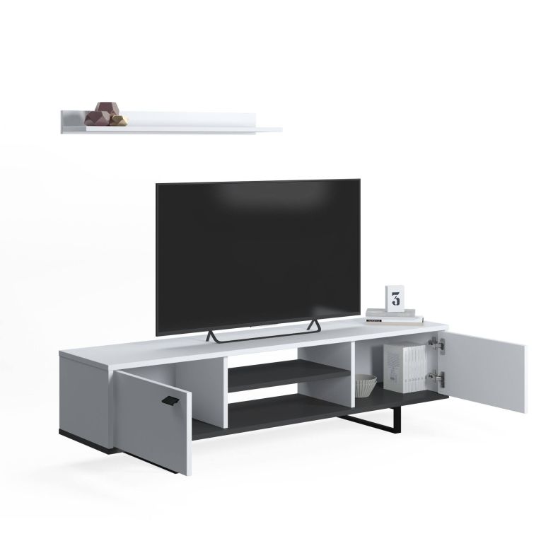 Mobile Porta tv Bianco un Ripiano 2 Ante 150x44x35h cm, 4 Vani