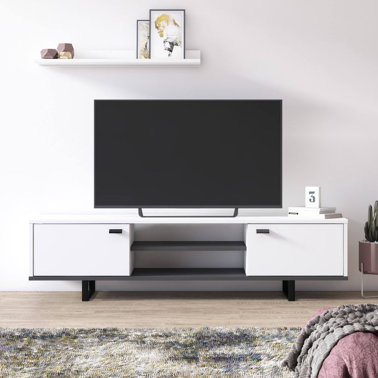 Mobile Porta tv Bianco un Ripiano 2 Ante 150x44x35h cm, 4 Vani
