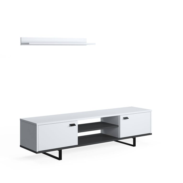 Mobile Porta tv Bianco un Ripiano 2 Ante 150x44x35h cm, 4 Vani