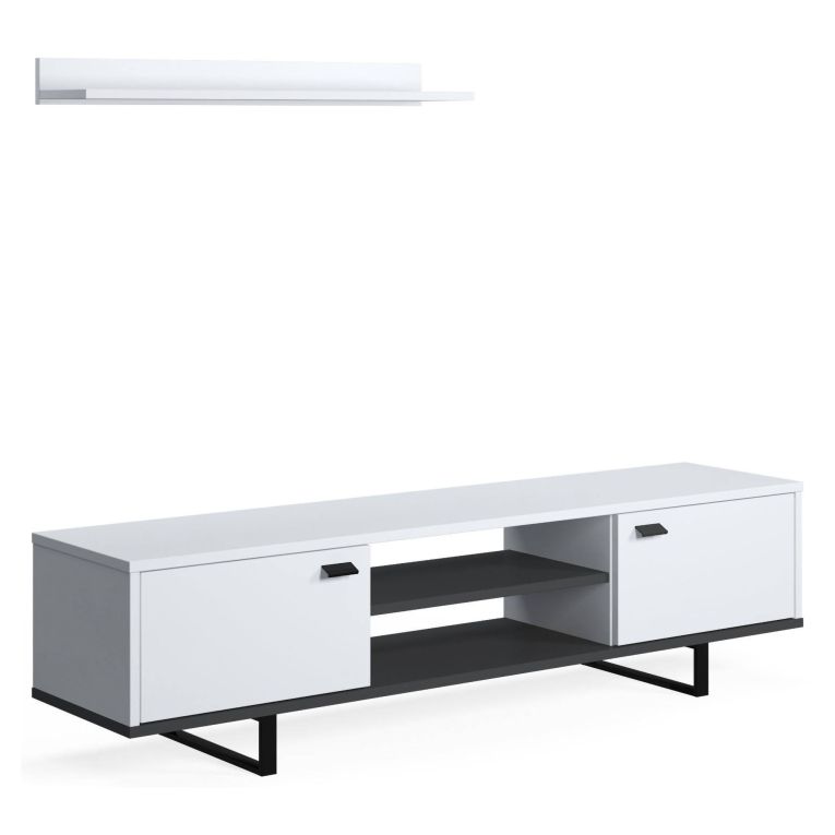 Mobile Porta tv Bianco un Ripiano 2 Ante 150x44x35h cm, 4 Vani