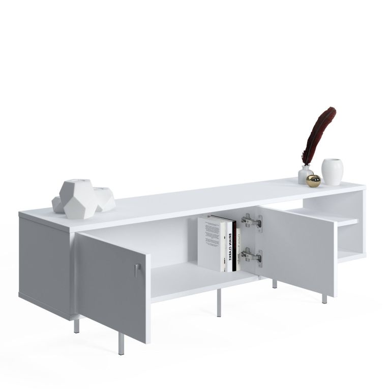 Mobile Porta tv Bianco un Ripiano 3 Vani 140x35x45h cm, Apertura Battente - Militello