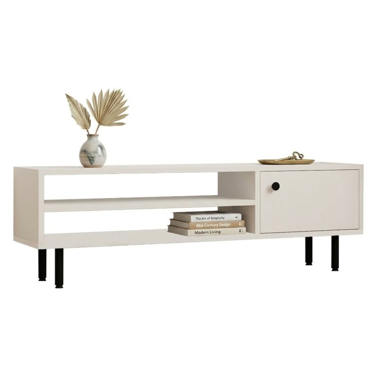 Mobile Porta tv Bianco un Ripiano Apertura Battente 120x30x38h cm, Un'anta - Metomaha