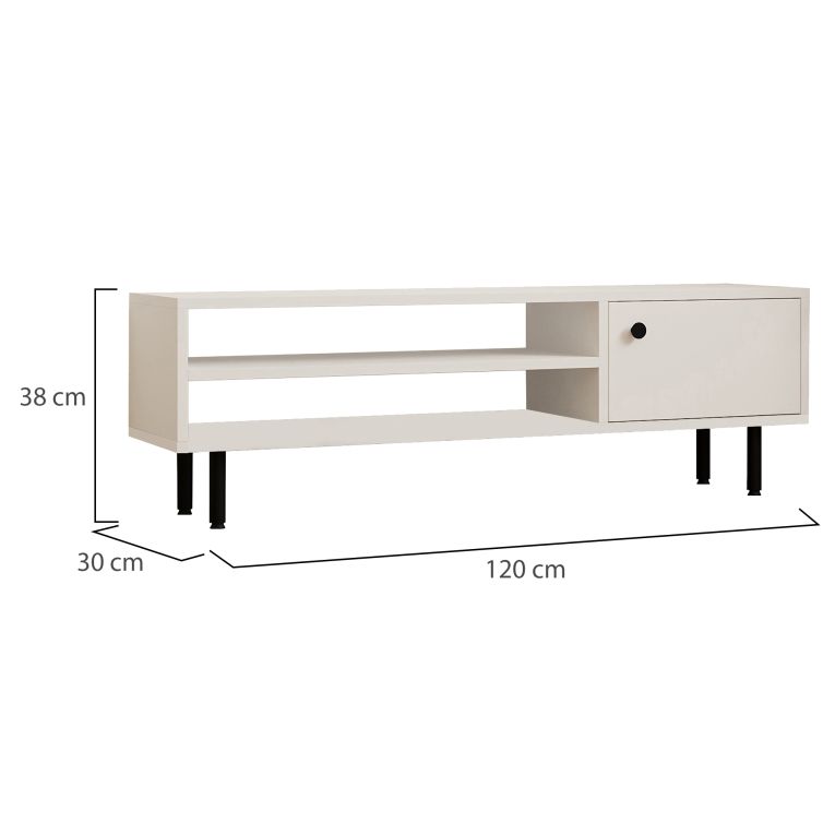 Mobile Porta tv Bianco un Ripiano Apertura Battente 120x30x38h cm, Un'anta - Metomaha
