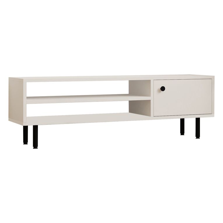Mobile Porta tv Bianco un Ripiano Apertura Battente 120x30x38h cm, Un'anta - Metomaha