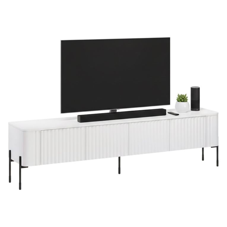 Mobile Porta tv Bianco un Ripiano Apertura Battente 190x40x50h cm, 4 Ante - Brembana