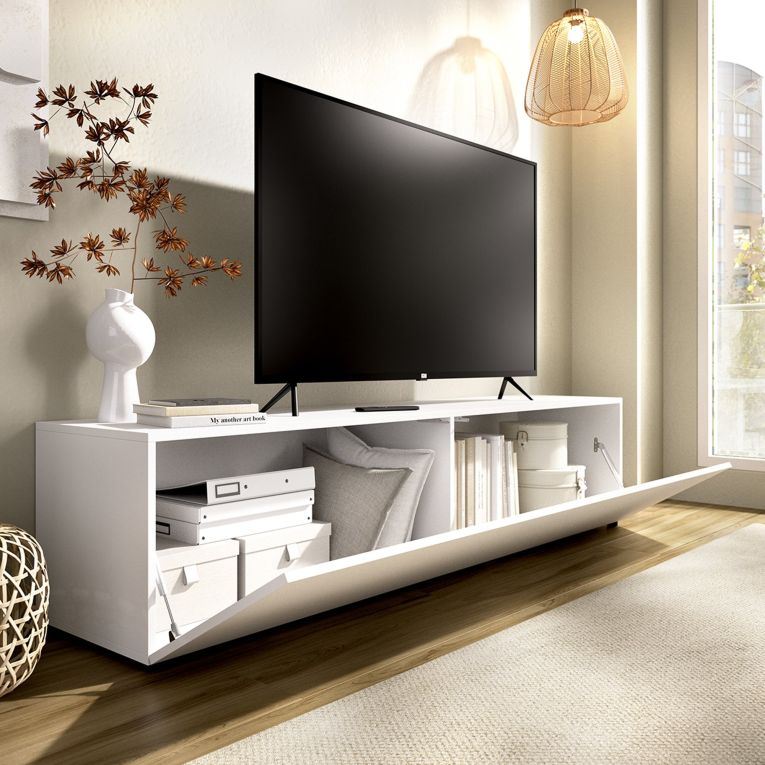 Mobile Porta tv Bianco un Ripiano Un'anta 42x180x42h cm, 2 Vani - Borger