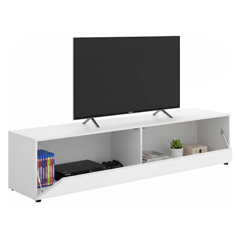 Mobile Porta tv Bianco un Ripiano Un'anta 42x180x42h cm, 2 Vani - Borger