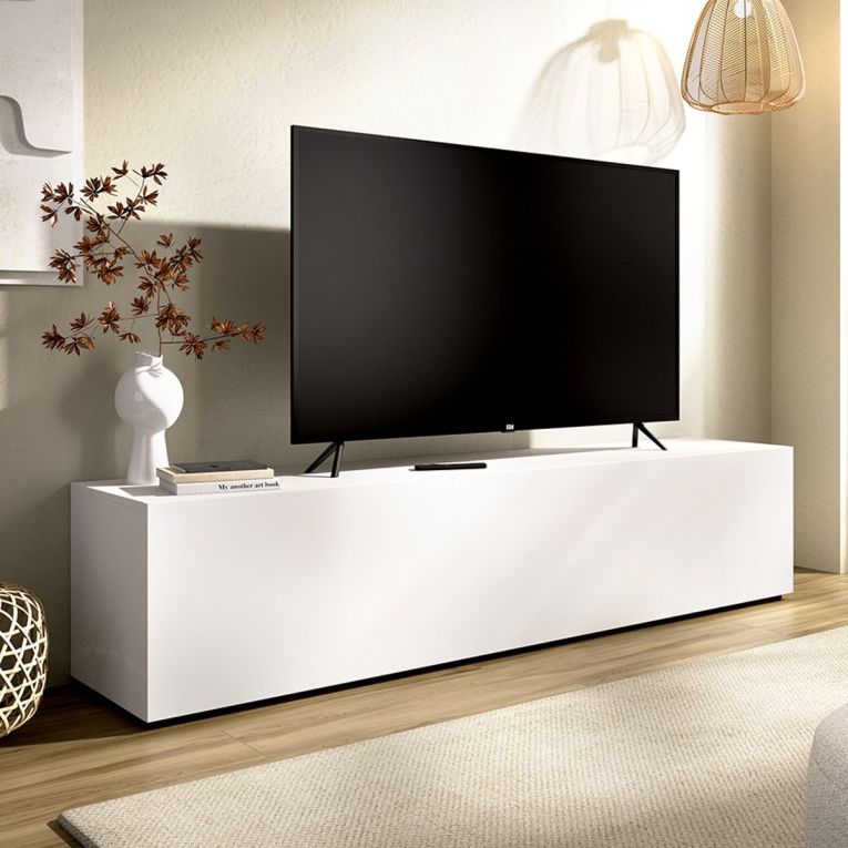 Mobile Porta tv Bianco un Ripiano Un'anta 42x180x42h cm, 2 Vani - Borger