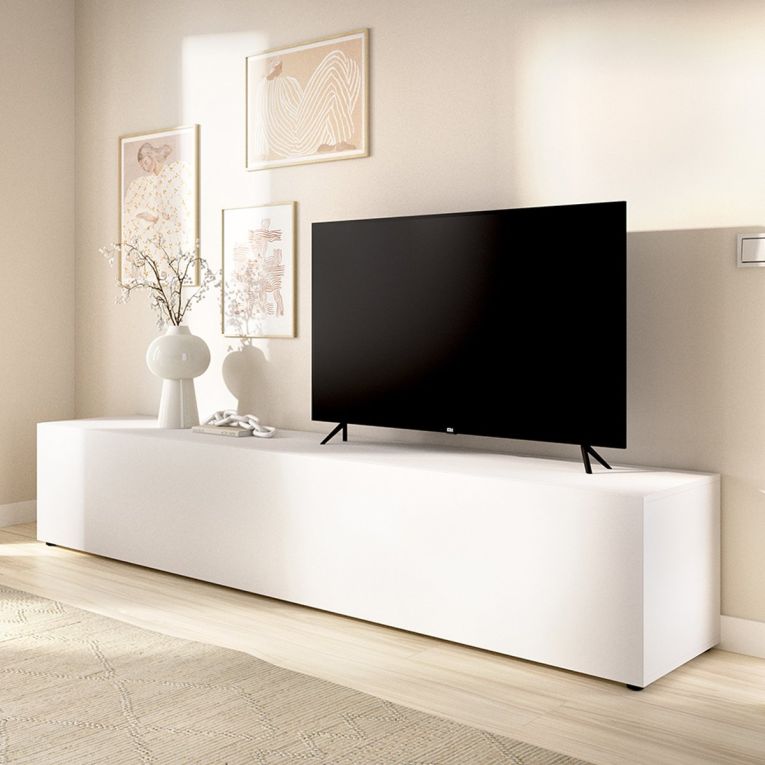 Mobile Porta tv Bianco un Ripiano Un'anta 42x220x42h cm, 2 Vani - Brewster