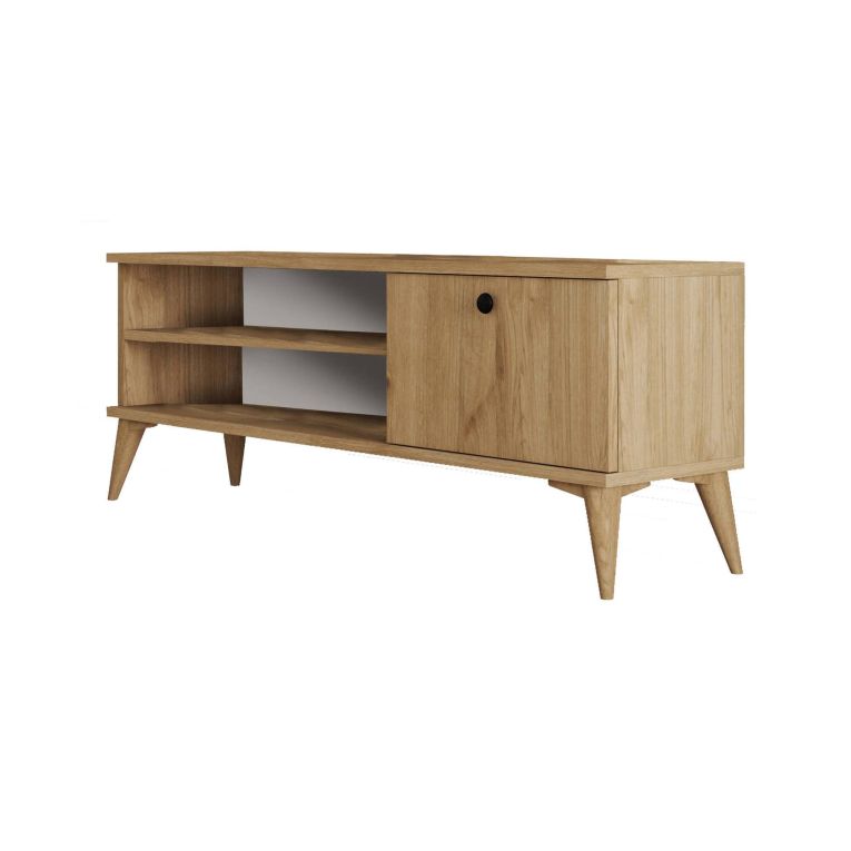 Mobile porta TV Biham, Credenza da soggiorno, Armadio basso per TV, Base parete attrezzata, 120x30 h45 cm, Quercia