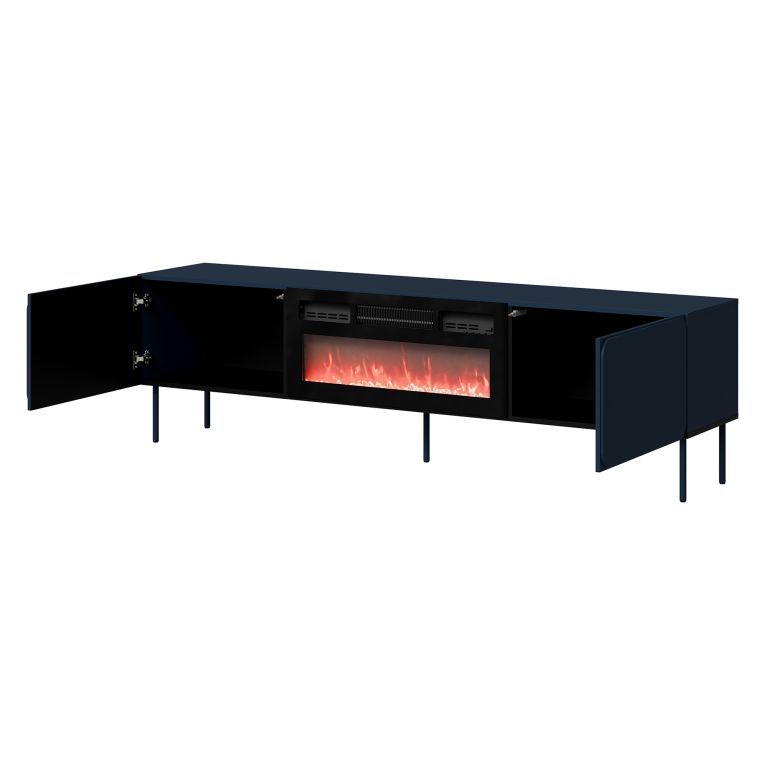 Mobile Porta tv blu un Ripiano 2 Ante 200x42x57h cm, Caminetto Incluso - Vermezzo