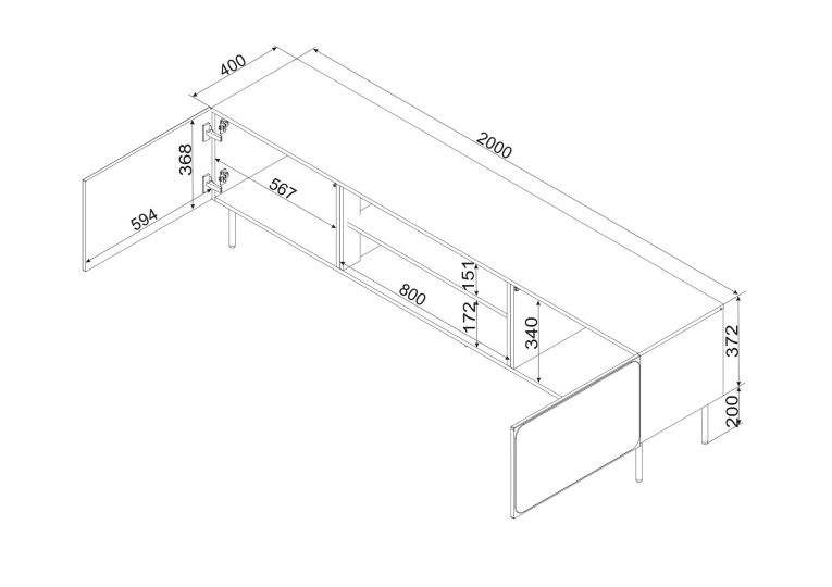 Mobile Porta tv blu un Ripiano 2 Ante 200x42x57h cm, Caminetto Incluso - Vermezzo