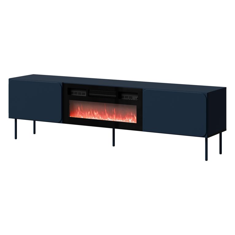 Mobile Porta tv blu un Ripiano 2 Ante 200x42x57h cm, Caminetto Incluso - Vermezzo