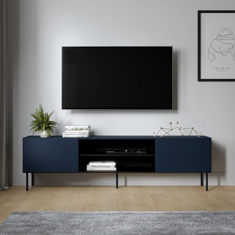 Mobile Porta tv blu un Ripiano 2 Ante 200x42x57h cm, con Piedini in Metallo - Cesara