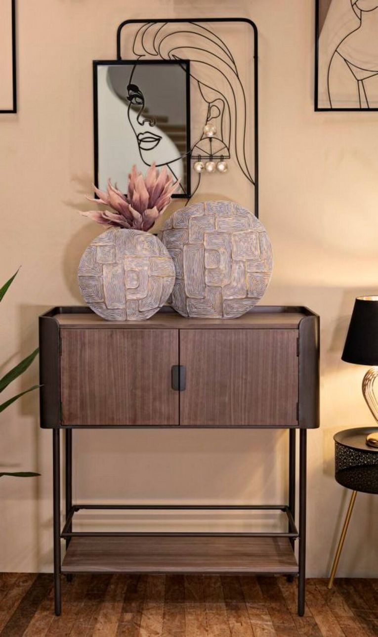 Mobile porta TV Bollengo, Credenza da soggiorno, Armadio basso per TV, Base parete attrezzata, 100x42 h110 cm, Grigio e Marrone