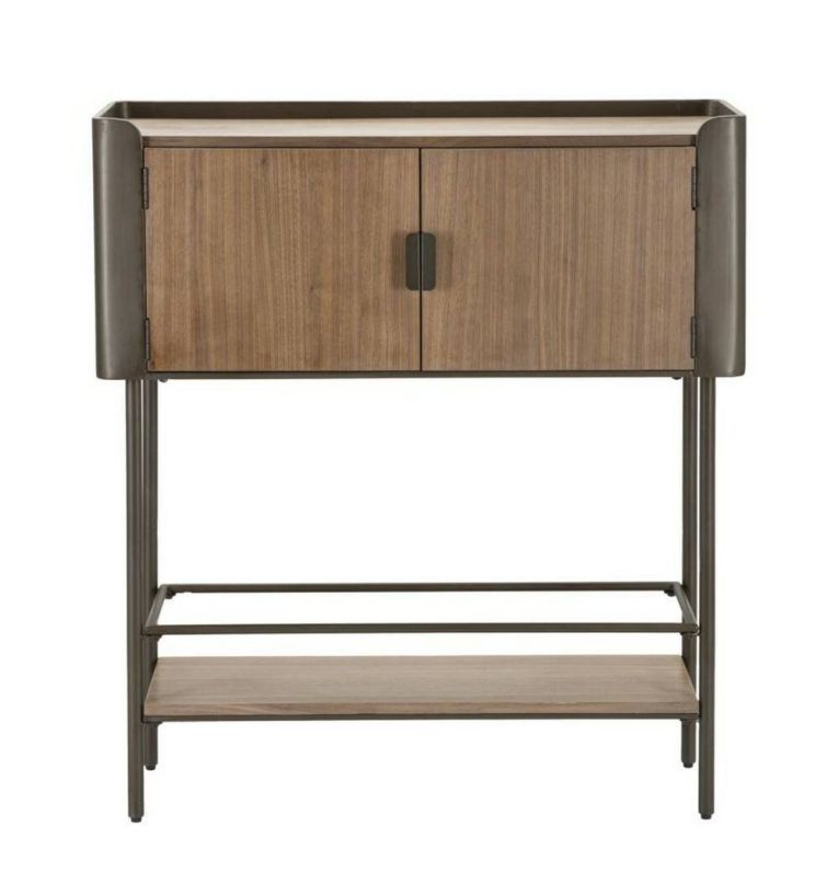 Mobile porta TV Bollengo, Credenza da soggiorno, Armadio basso per TV, Base parete attrezzata, 100x42 h110 cm, Grigio e Marrone