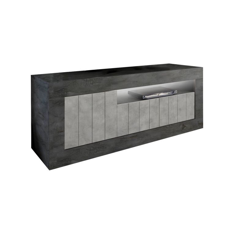 Mobile porta TV Braies, Credenza da soggiorno, Armadio basso per TV, Base parete attrezzata, Made in Italy, 138x42 h56 cm, Ardesia e Cemento