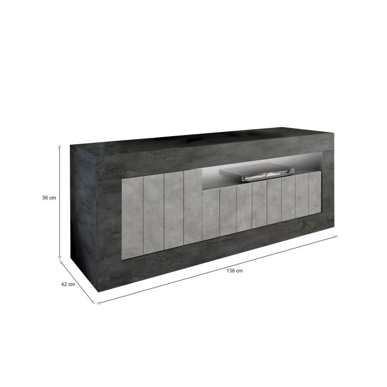 Mobile porta TV Braies, Credenza da soggiorno, Armadio basso per TV, Base parete attrezzata, Made in Italy, 138x42 h56 cm, Ardesia e Cemento