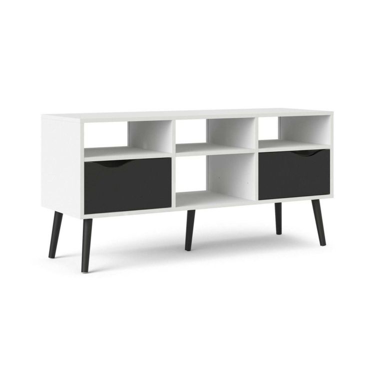 Mobile porta TV Brigitte, Credenza da soggiorno, Armadio basso per TV, Base parete attrezzata, 117x39 h57 cm, Bianco e Nero