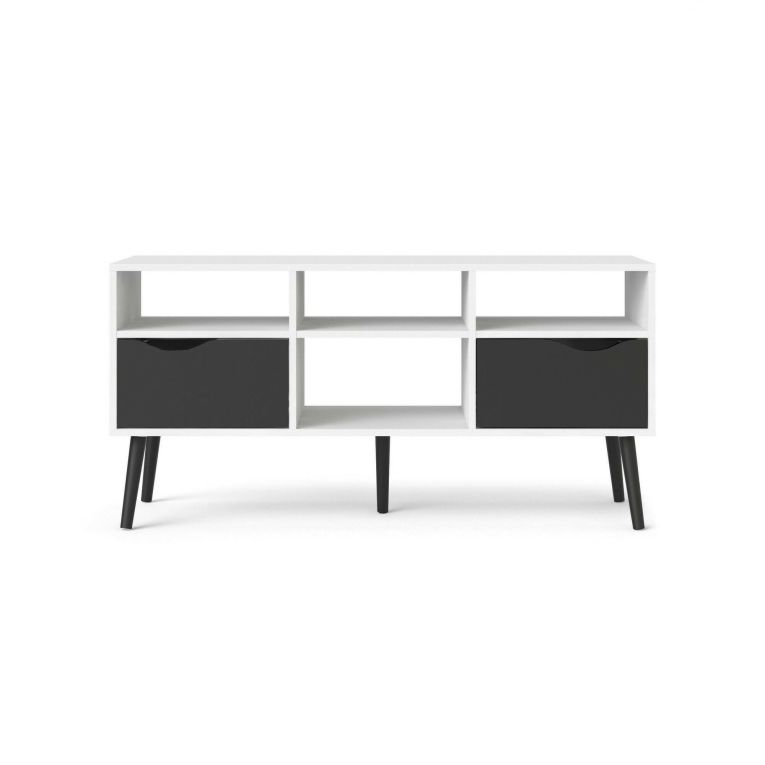 Mobile porta TV Brigitte, Credenza da soggiorno, Armadio basso per TV, Base parete attrezzata, 117x39 h57 cm, Bianco e Nero