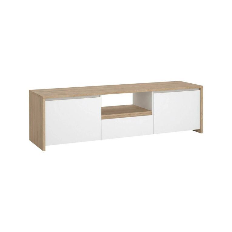 Mobile porta TV Catherine, Credenza da soggiorno, Armadio basso per TV, Base parete attrezzata, 48x179 h52 cm, Rovere e Bianco