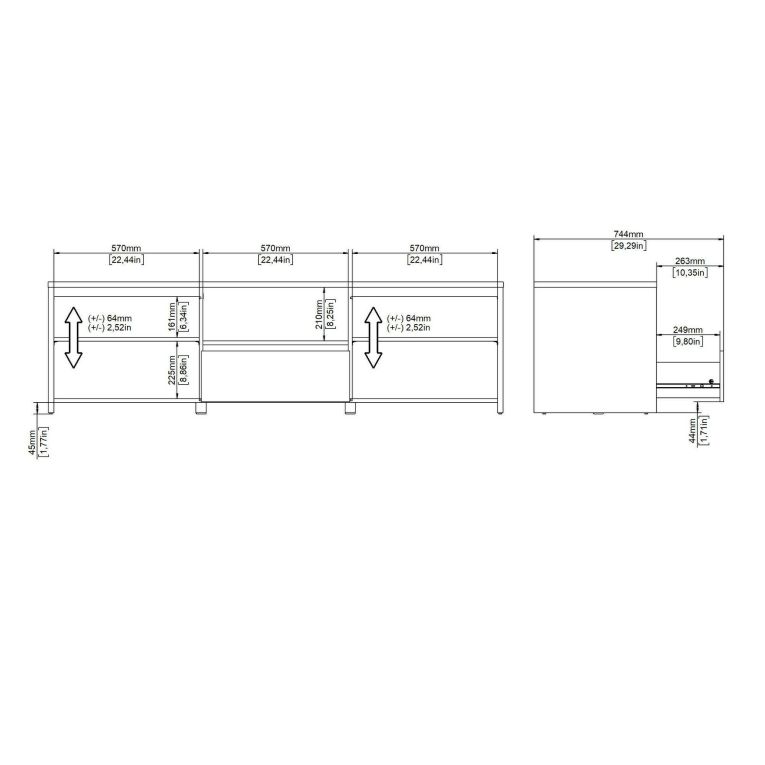 Mobile porta TV Catherine, Credenza da soggiorno, Armadio basso per TV, Base parete attrezzata, 48x179 h52 cm, Rovere e Bianco