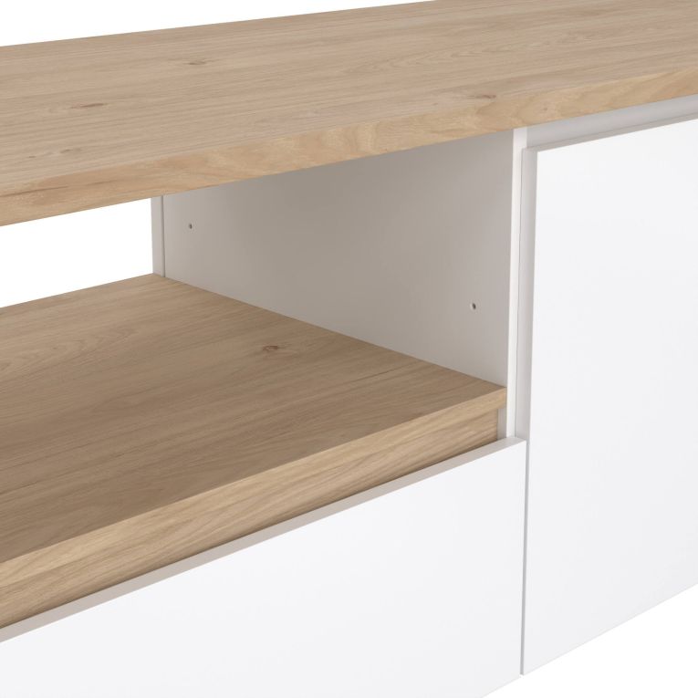 Mobile porta TV Catherine, Credenza da soggiorno, Armadio basso per TV, Base parete attrezzata, 48x179 h52 cm, Rovere e Bianco