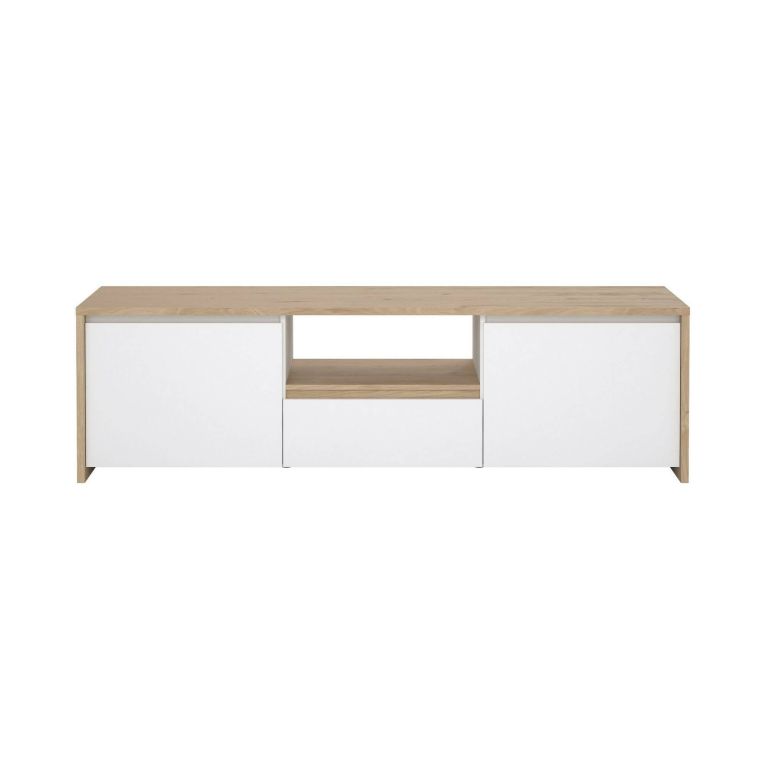 Mobile porta TV Catherine, Credenza da soggiorno, Armadio basso per TV, Base parete attrezzata, 48x179 h52 cm, Rovere e Bianco