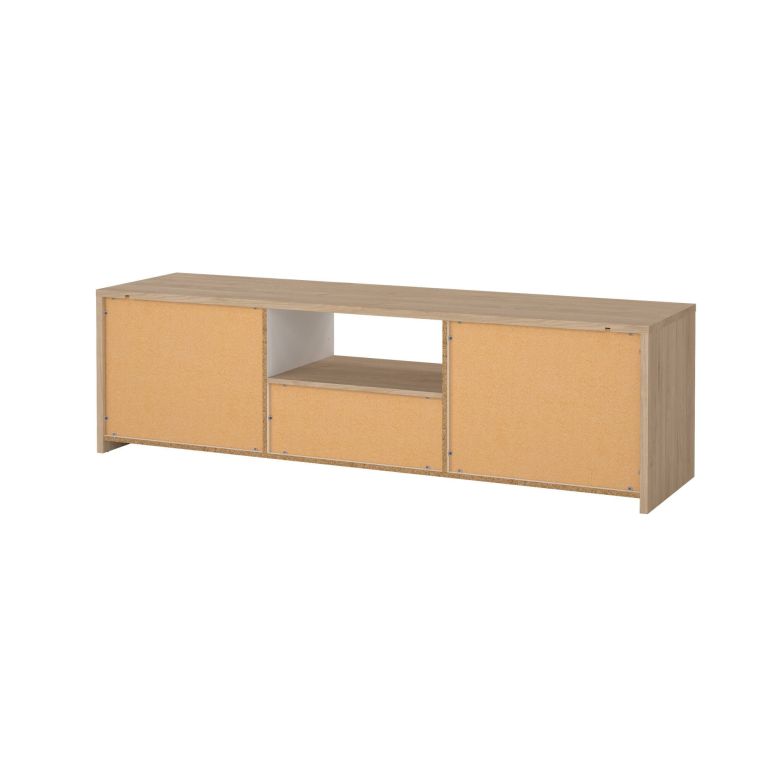 Mobile porta TV Catherine, Credenza da soggiorno, Armadio basso per TV, Base parete attrezzata, 48x179 h52 cm, Rovere e Bianco
