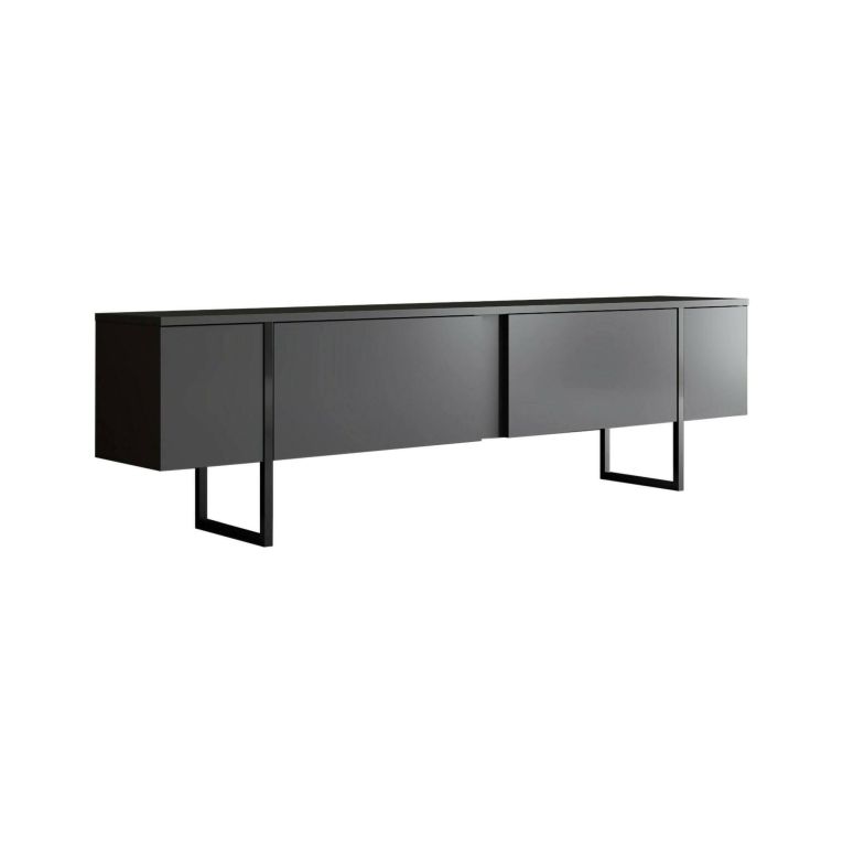 Mobile porta TV Centaurus, Supporto per televisione da salotto, Credenza bassa da soggiorno, Base porta TV, 180x30h50 cm, Antracite e Nero