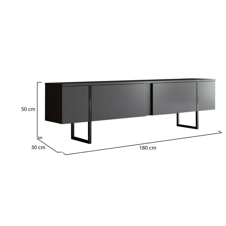 Mobile porta TV Centaurus, Supporto per televisione da salotto, Credenza bassa da soggiorno, Base porta TV, 180x30h50 cm, Antracite e Nero