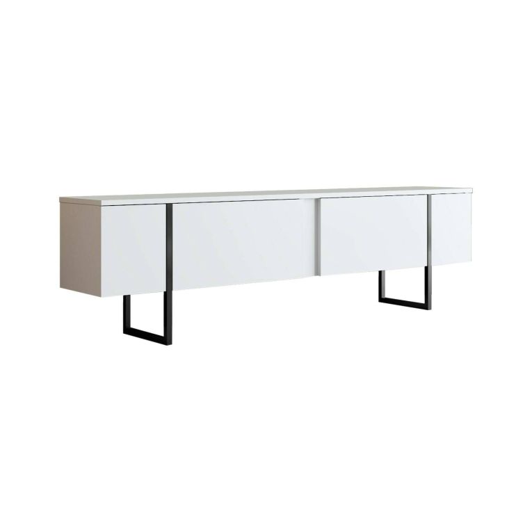 Mobile porta TV Centaurus, Supporto per televisione da salotto, Credenza bassa da soggiorno, Base porta TV, 180x30h50 cm, Bianco e Nero